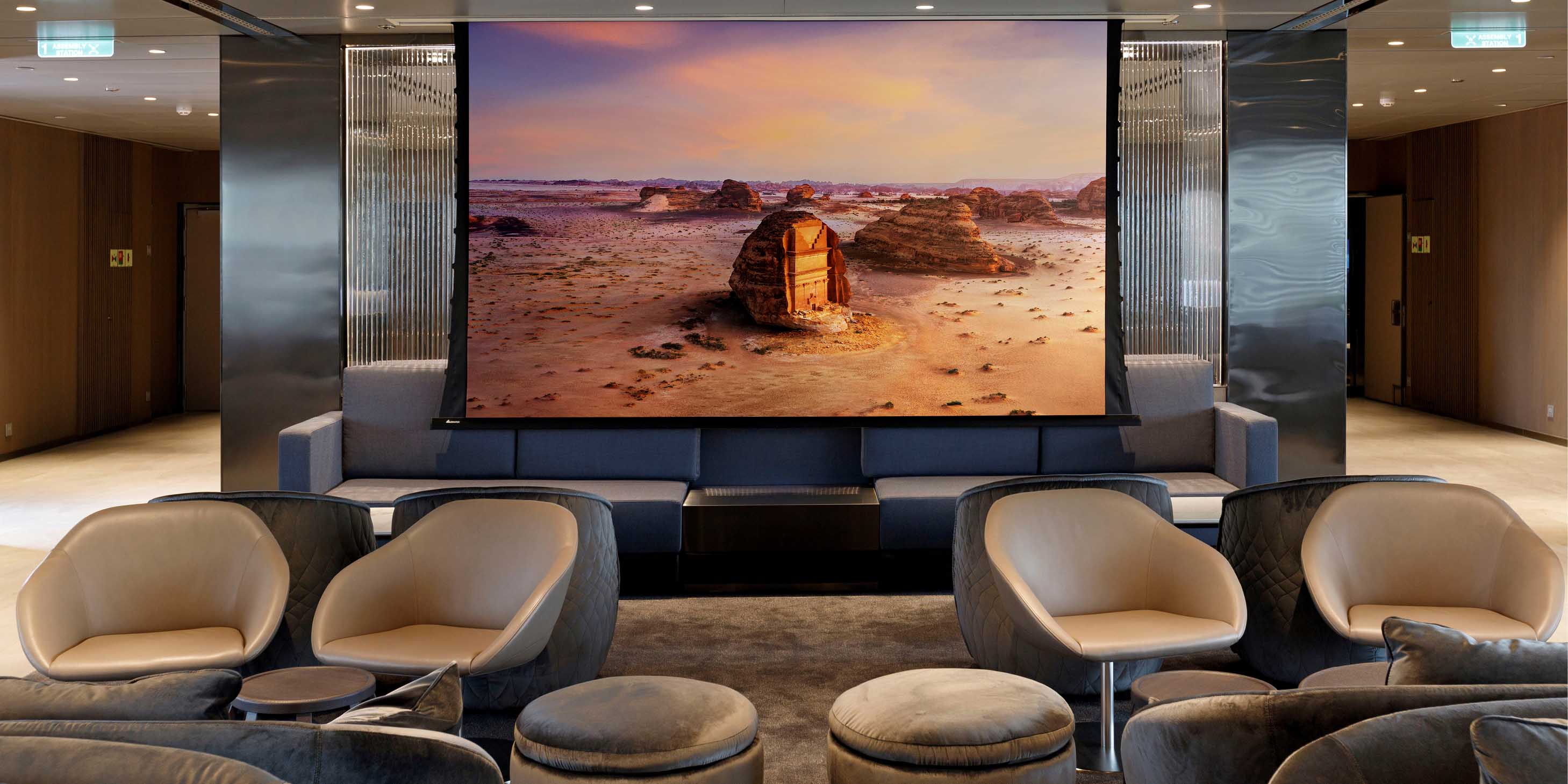 projector screen in a lounge area on a luxury superyacht