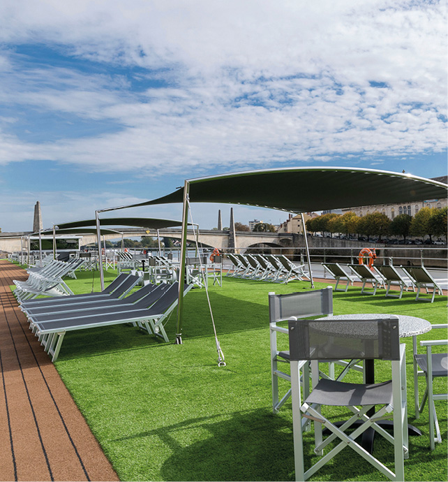 Sun deck on board a luxury river cruise ship