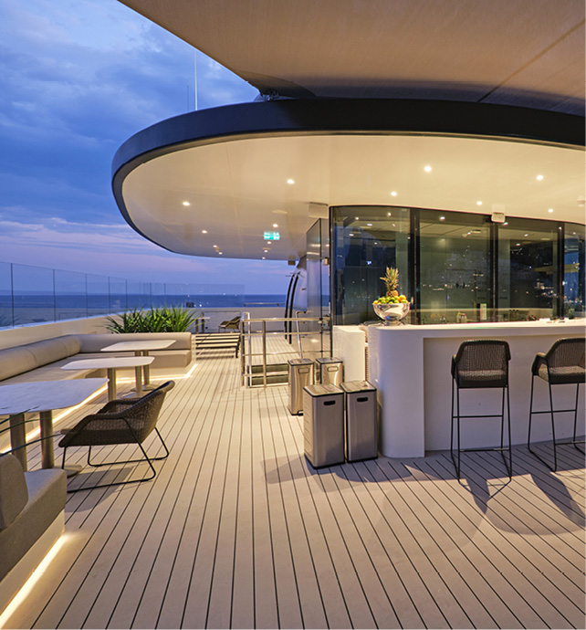 Outdoor bar area on a luxury superyacht