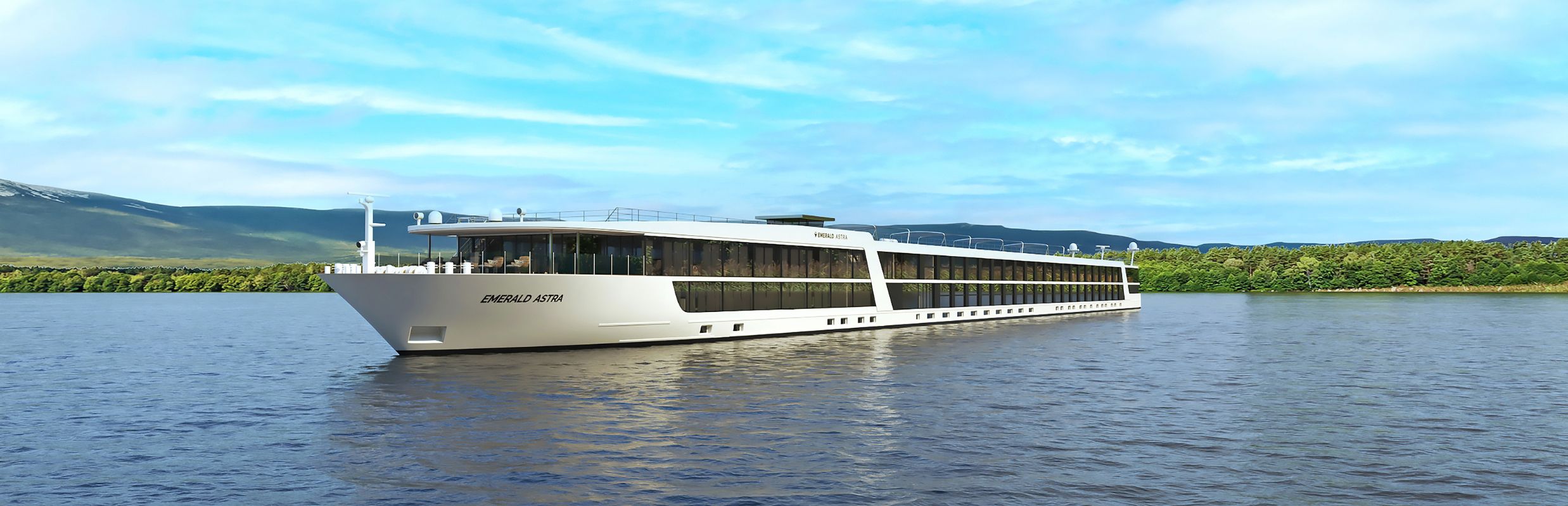 Luxury river cruise ship Emerald Astra CGI rendering