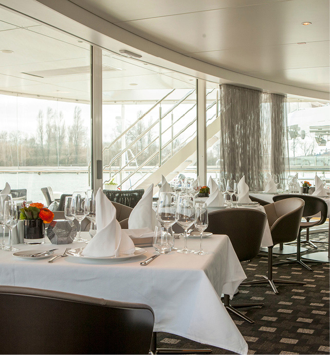 Portobellos Restaurant on board a luxury river cruise ship