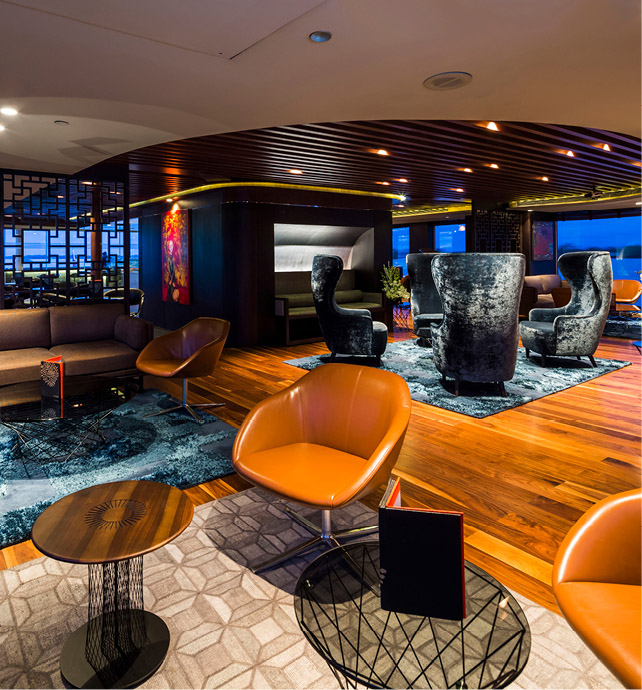 Lounge on board a luxury river cruise ship